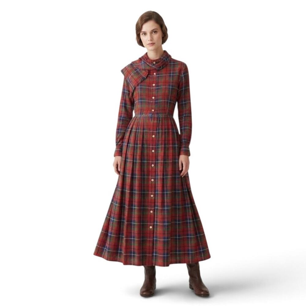 Ralph Lauren Vintage Plaid Maxi Shirt Dress Classic Holiday Small